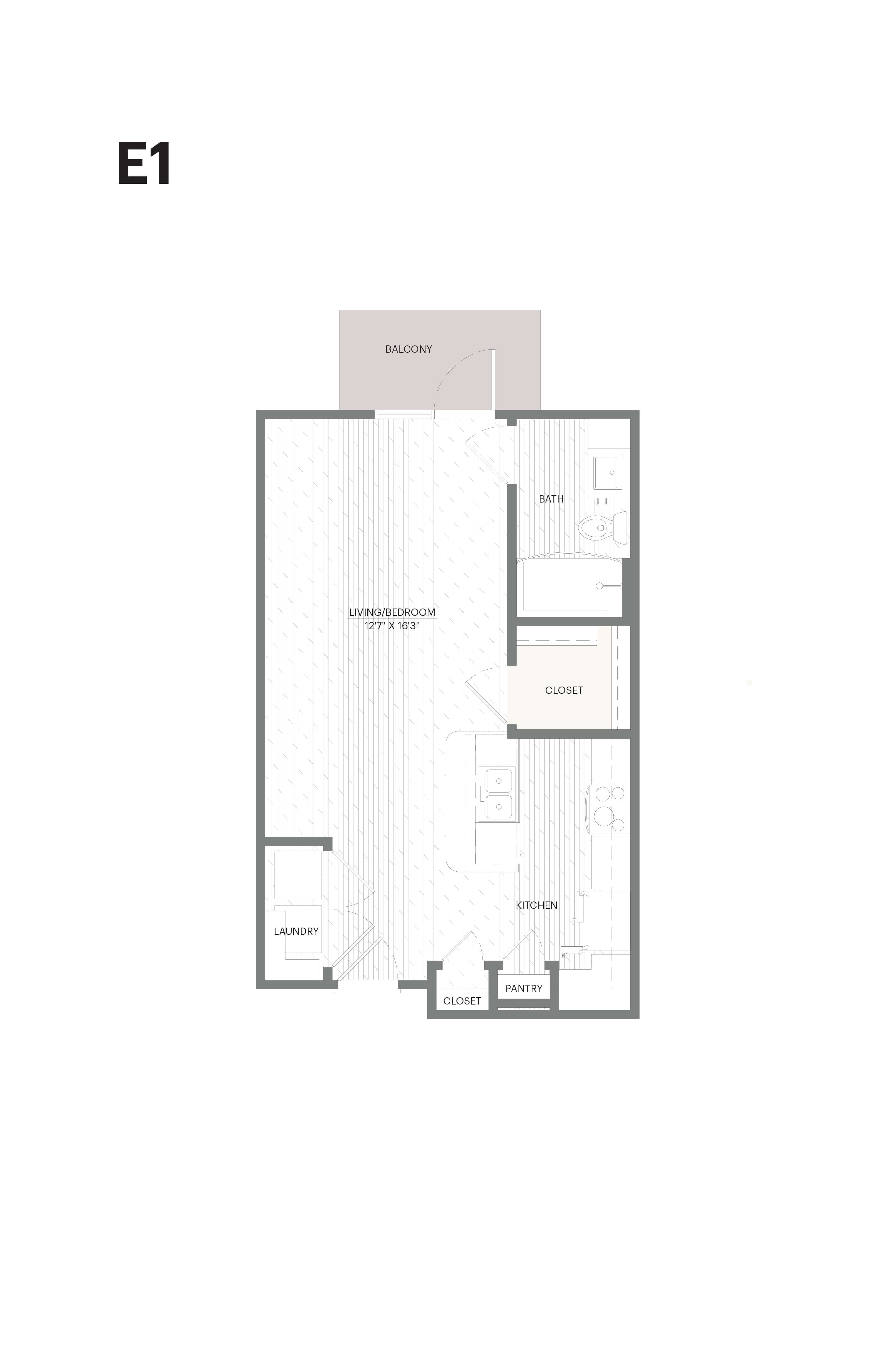 Floor plan for studio, 1 bath, 566 sqft
